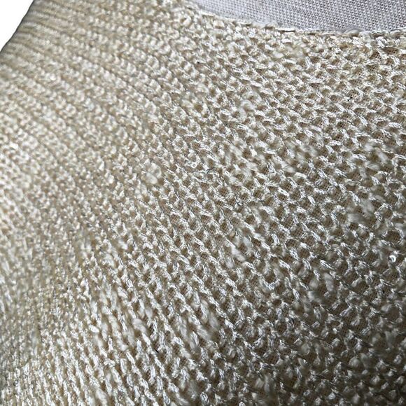 Ces Femme Womens Sweater M Ballet Neck Open Weave Shimmer Ivory Mini Bell Sleeve - Picture 6 of 8